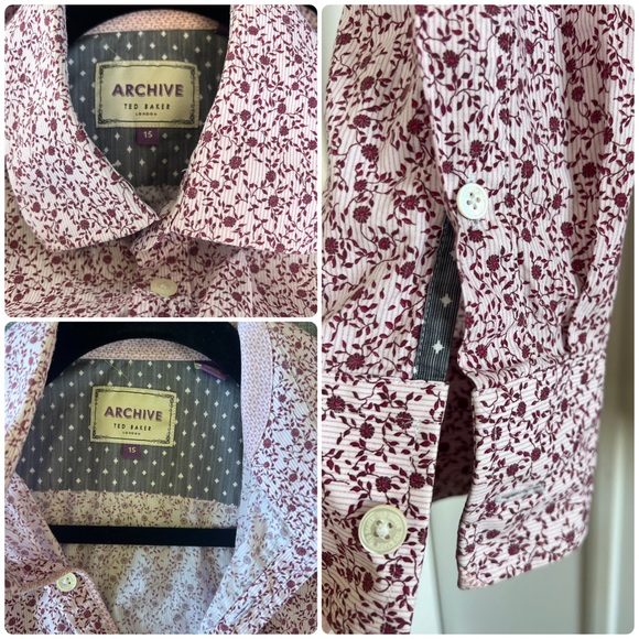 Ted Baker Archive Burgundy Floral Button Down Shirt - Picture 2 of 9